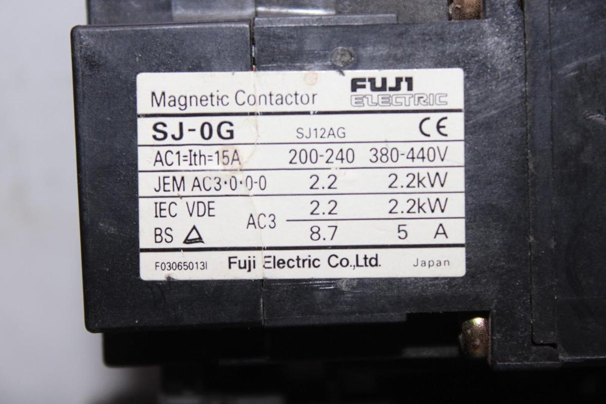 Used FUJI ELECTRIC STARTER SJ-0G 480 VAC 15 AMP 2.2 kW W/ TR-0N/3 RELAY