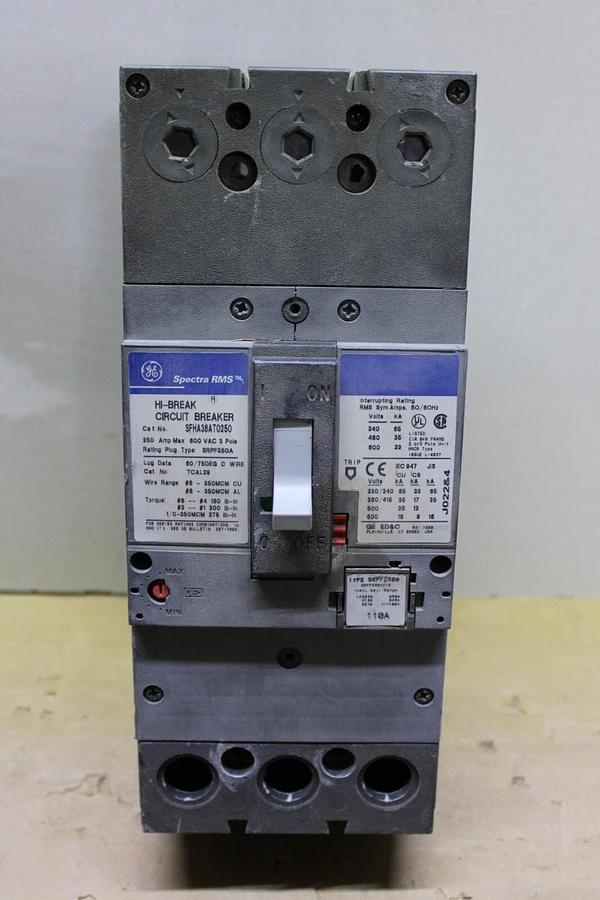 Used GE SPECTRA RMS CIRCUIT BREAKER SFHA36AT0250 110 AMP 3-POLE 600 VAC **WARRANTY**