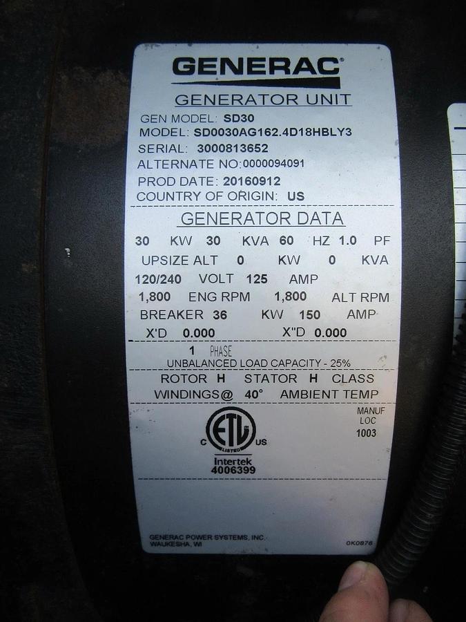 Used 30 KW DIESEL GENERATOR GENERAC 120/240 VOLT ONLY 305 HRS SOUND ENCLOSED VIDEO