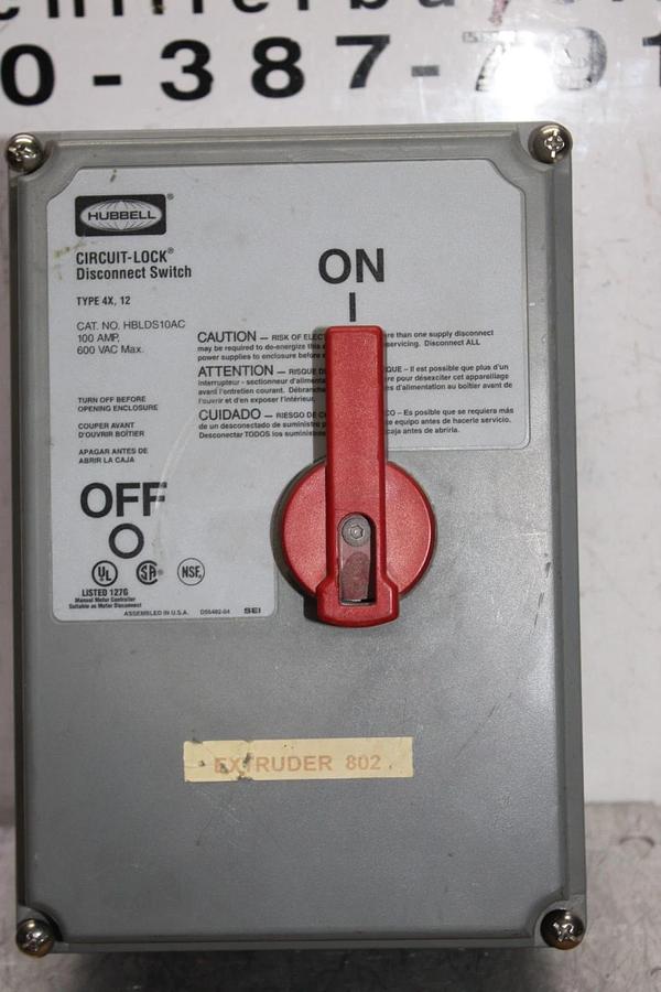Used HUBBELL SAFETY DISCONNECT ENCLOSURE HBDLS10AC 100 AMP 600 VAC W/ HBDL60100RS