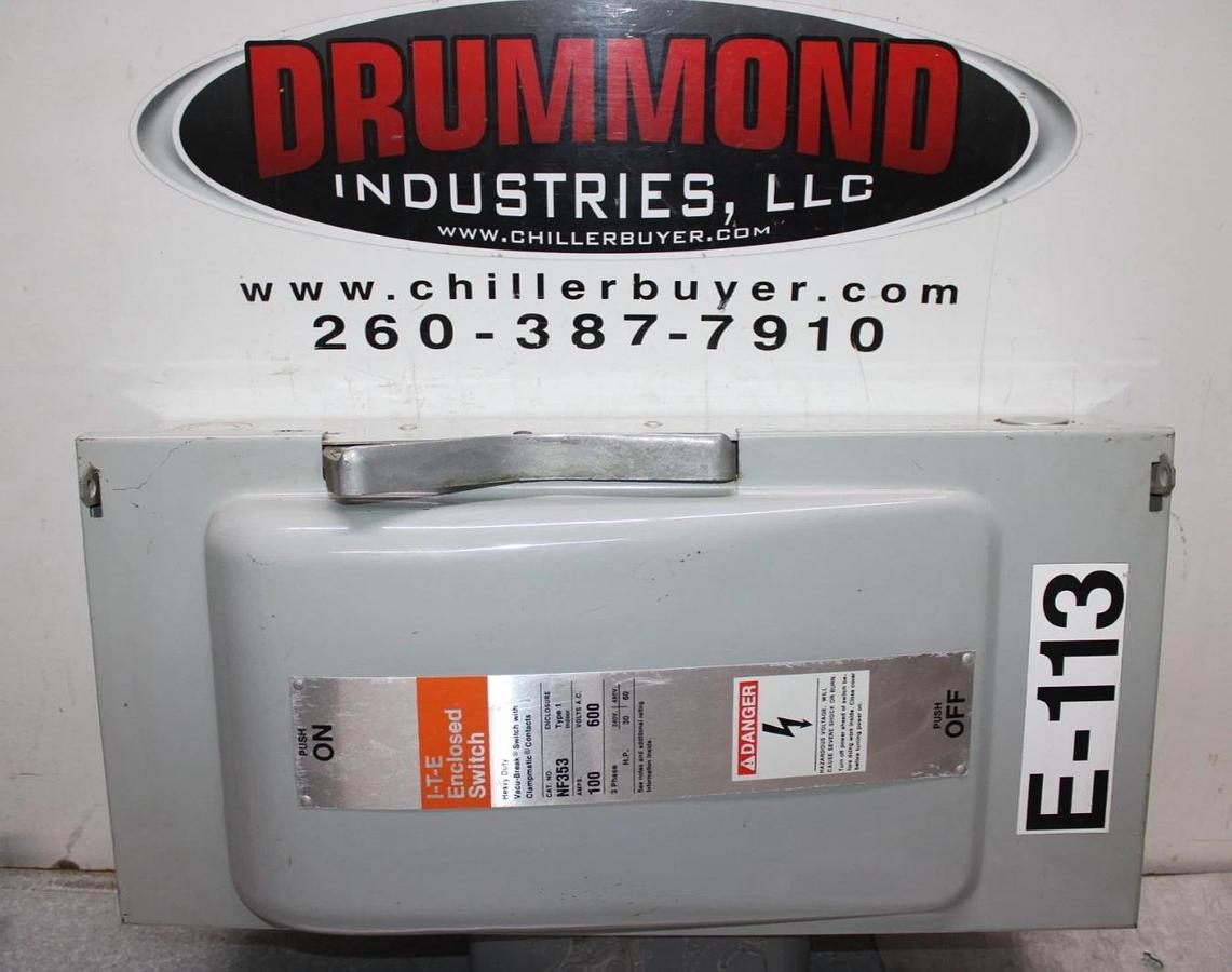 Used ITE ENCLOSED DISCONNECT SWITCH NF353 100 AMP 600 VAC TYPE 1 ENCLOSURE HEAVY DUTY