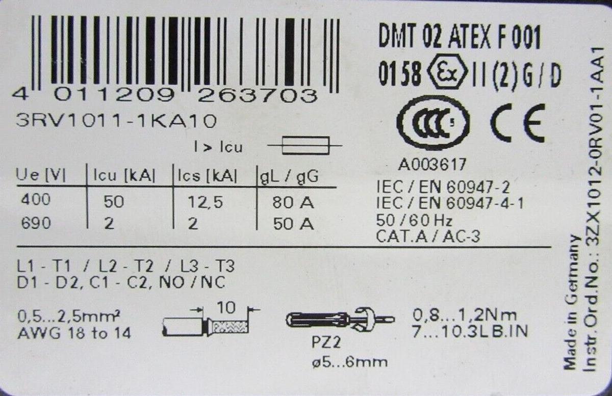 Used SIEMENS STARTER 3RT1016-1AB01 W/ 3RV1011-1KA10 600 VOLT 5 HP 20 AMP **WARRANTY**