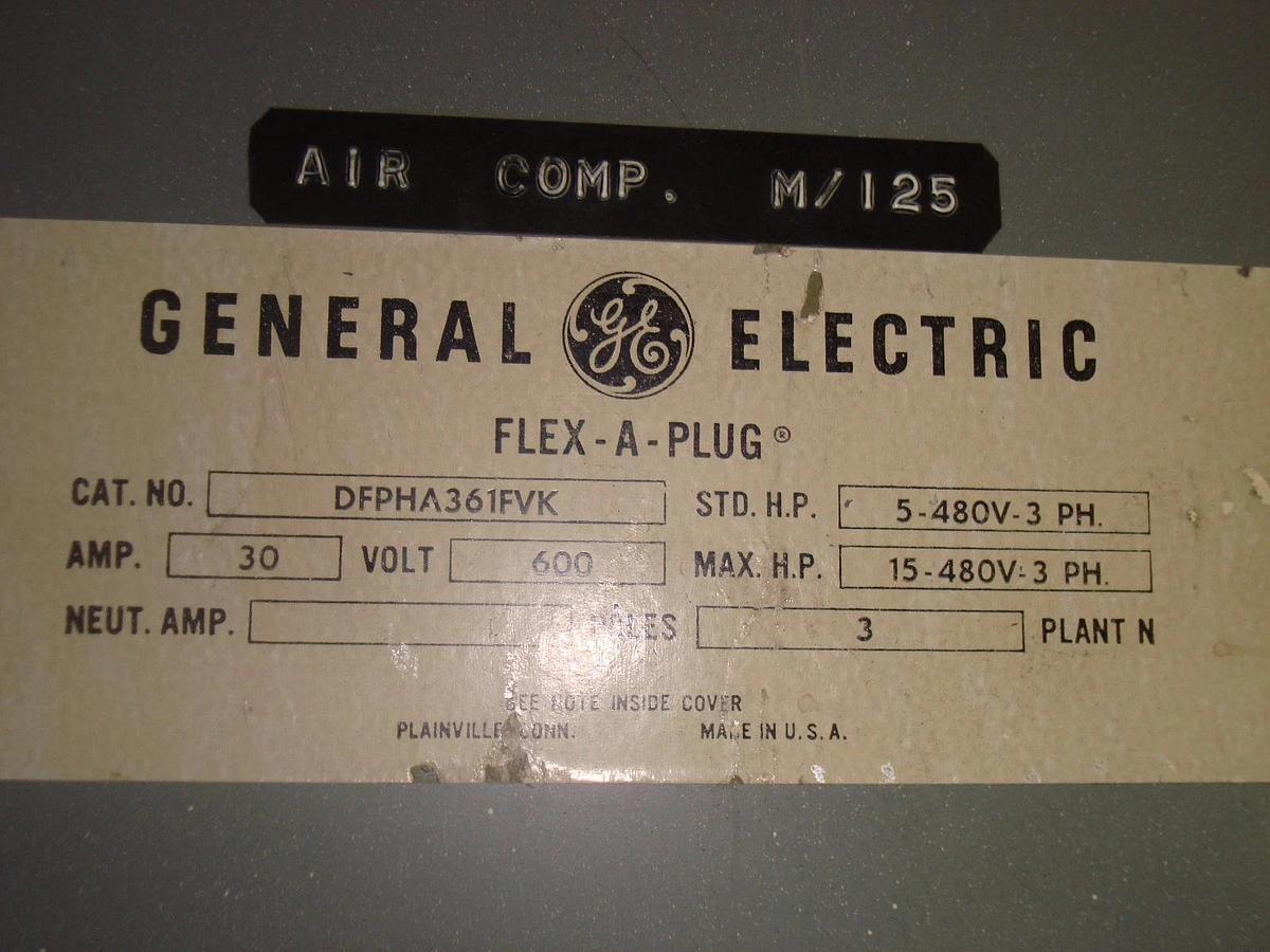 Used GE 30 Amp 600 Volt BUSWAY SWITCH FLEX A PLUG BUS 15HP 3 Poles CAT# DFPHA361FVK