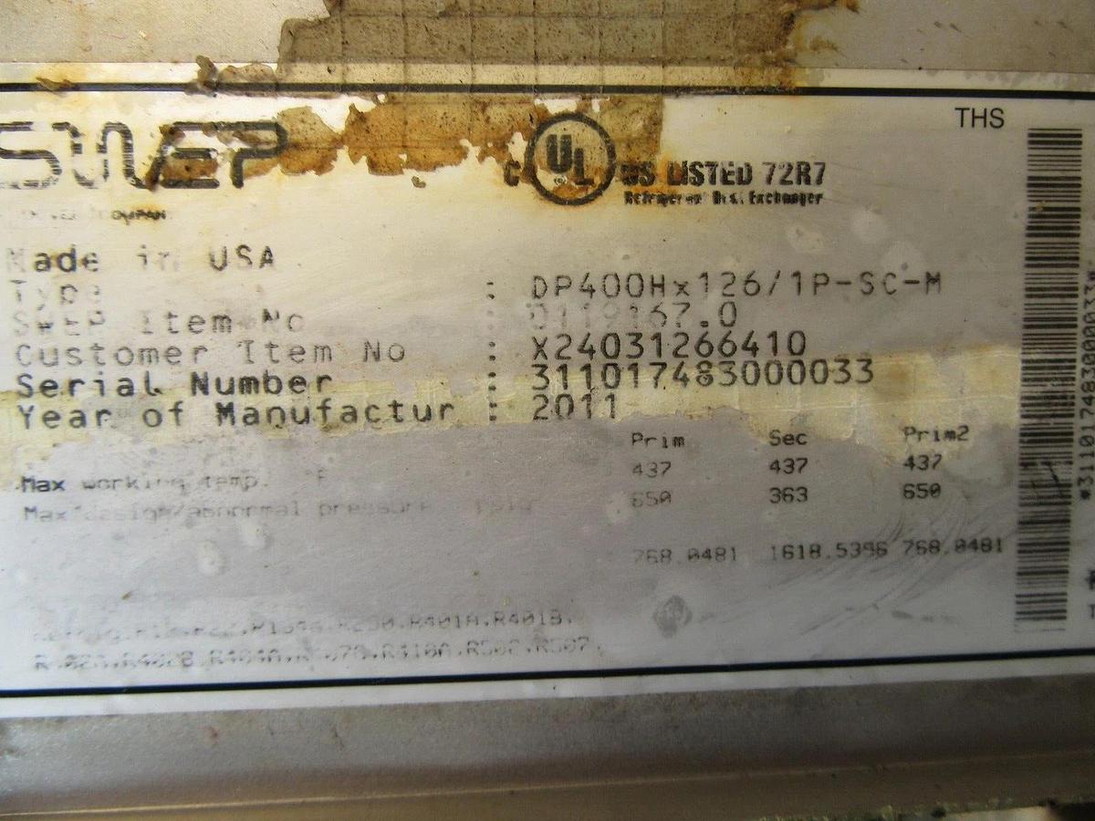 Used SWEP DP400H X 136/1P-SC-M TRUE DUAL CHILLER EVAPORATOR 316 STAINLESS 126 PLATES