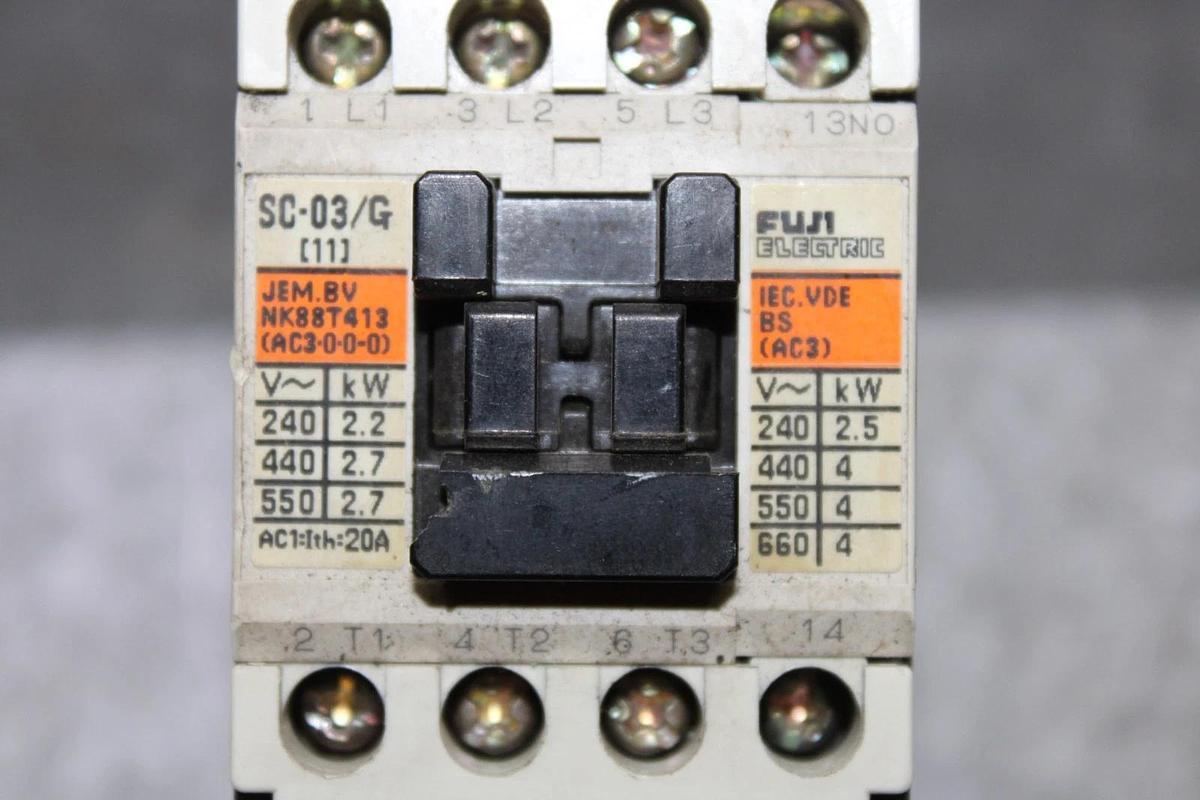 Used FUJI ELECTRIC CONTACTOR SC-03/G SC11AG 600 VOLT 20 AMP 4 kW COIL: 24 VDC