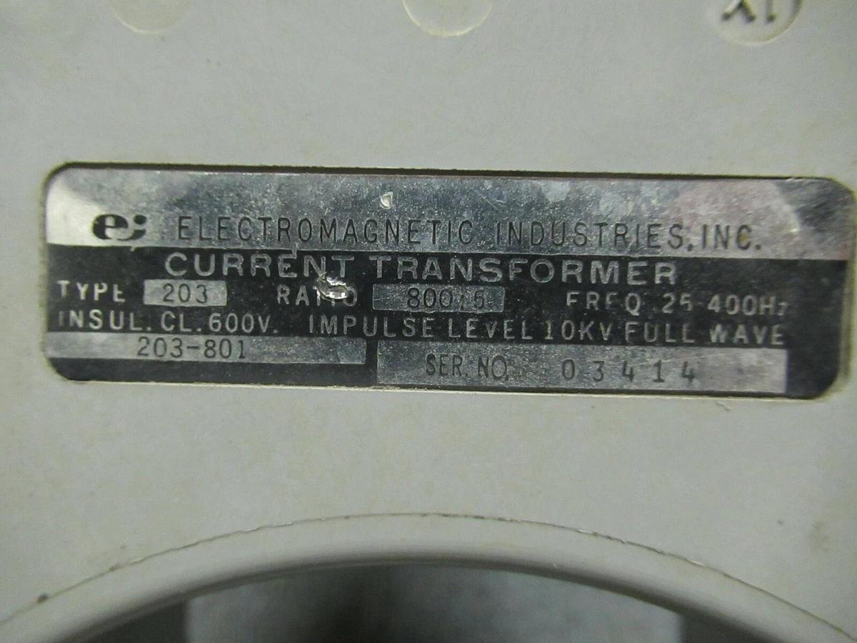 Used ELECTROMAGNETIC INDUSTRIES INC CT CAT: 203-801 800:5 A 25-400 HZ 600 VOLTS