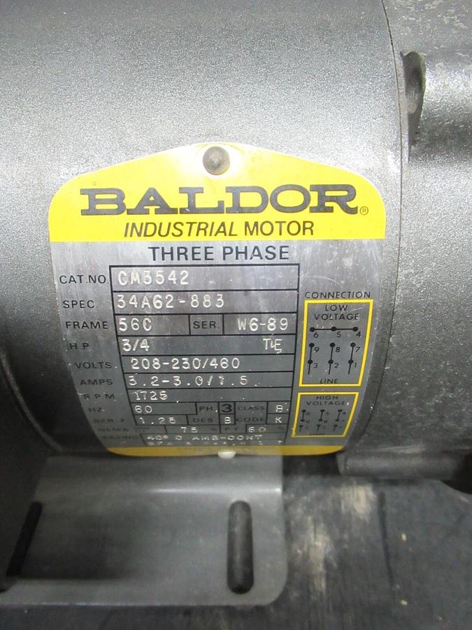 Used BALDOR 3-PHASE 56C MOTOR AND GEARBOX CM3542 W/ SUMITOMO HC-3097 3/4 HP 460 VOLT