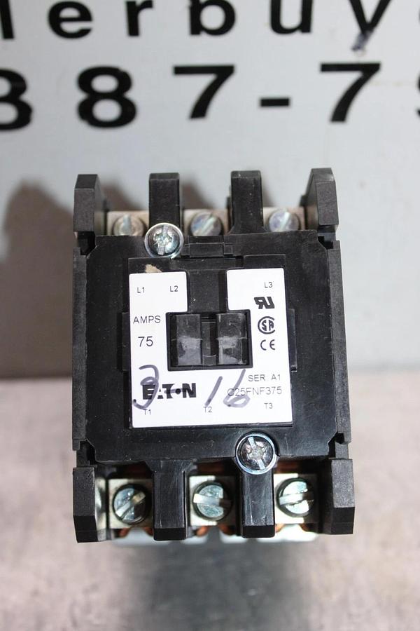 Used EATON DEFINITE PURPOSE CONTACTOR C25FNF375 75 AMP 600 VOLT 50 HP 3-POLE 3-PHASE