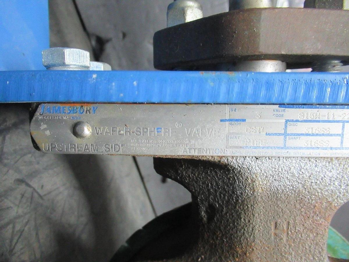 Used JAMESBURY WAFER-SPHERE VALVE 815W-11-2236-TT 230-285 PSIG SIZE 3 **WARRANTY**