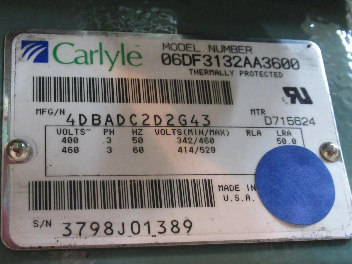 Used CARLYLE SEMI-HERMETIC REFRIGERANT RECIPROCATING COMPRESSOR 06DF3132AA3600