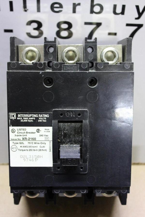 Used SQUARE D CIRCUIT BREAKER Q2L3150H 3-POLE 240 VAC 150 AMP **WARRANTY**