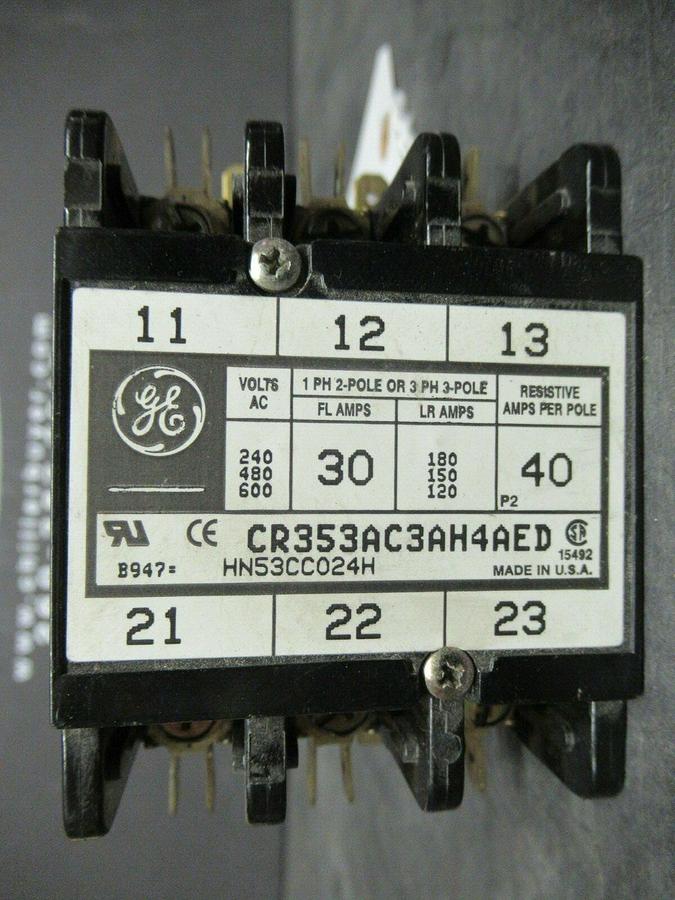 Used GE CONTACTOR CR353AC3AH4AED 30 AMP 600 VAC 40 A RES GENERAL ELECTRIC HN53CC024H