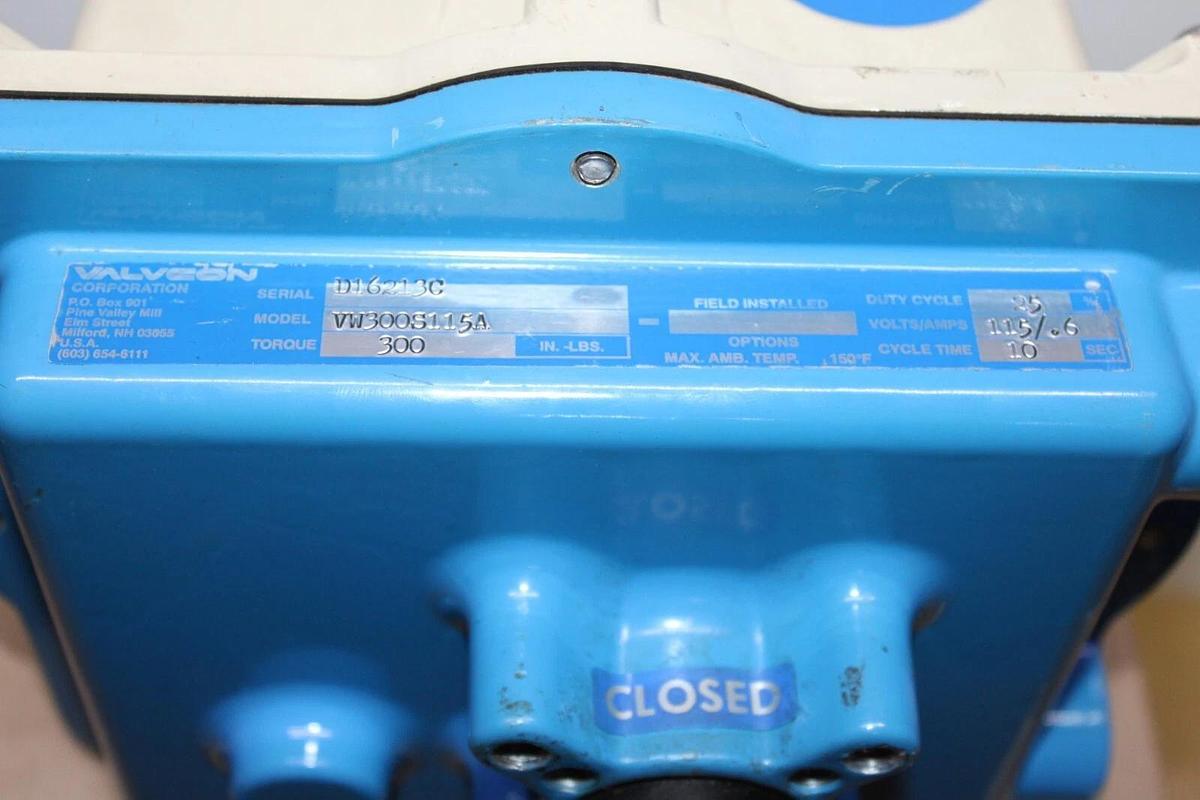 Used VALVCON ACTUATOR VW300S115A 300 IN-LBS 115 VAC 0.6 AMP 10 SEC CYCLE **WARRANTY**