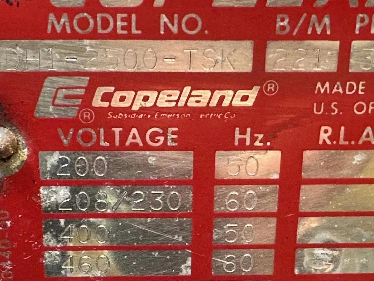 Used COPELAND SEMI-HERMETIC REFRIGERANT COMPRESSOR MODEL 4DH1-2500-TSK 208/230-460 V