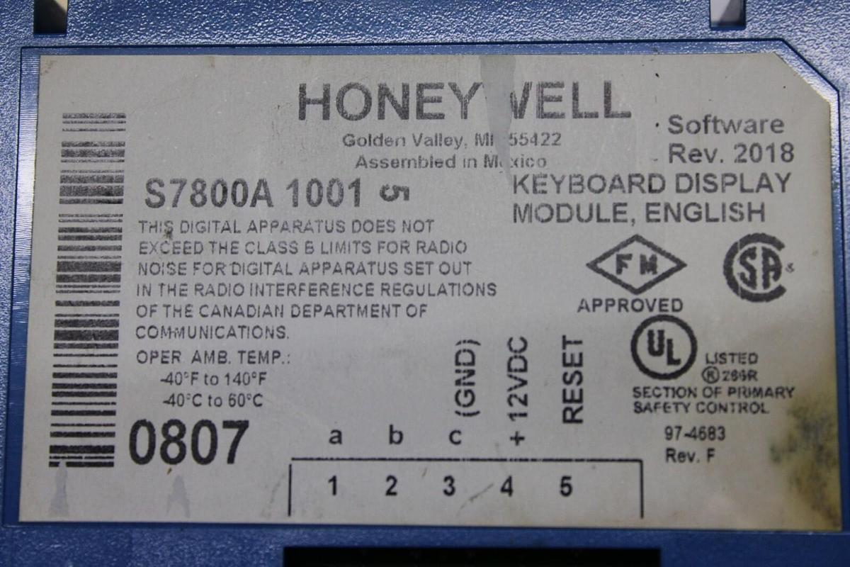 Used HONEYWELL RECTIFICATION FLAME AMPLIFIER RM7890-A-1015 W/ S7800-A-1001 REV. 2018