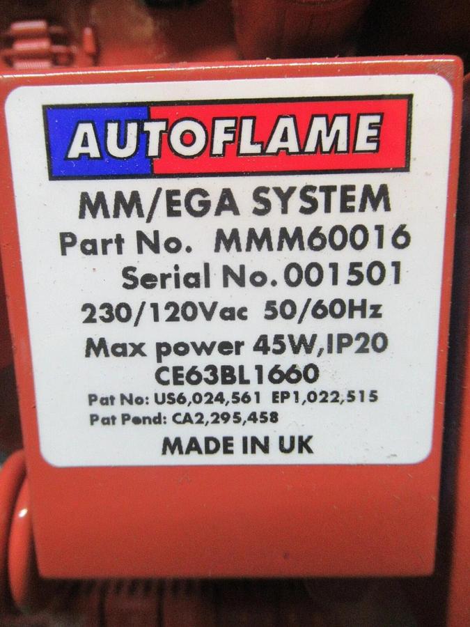Used AUTOFLAME MM/EGA SYSTEM MM60016 MK. 6 230 VAC 45 W COMBUSTION MANAGEMENT SYSTEM