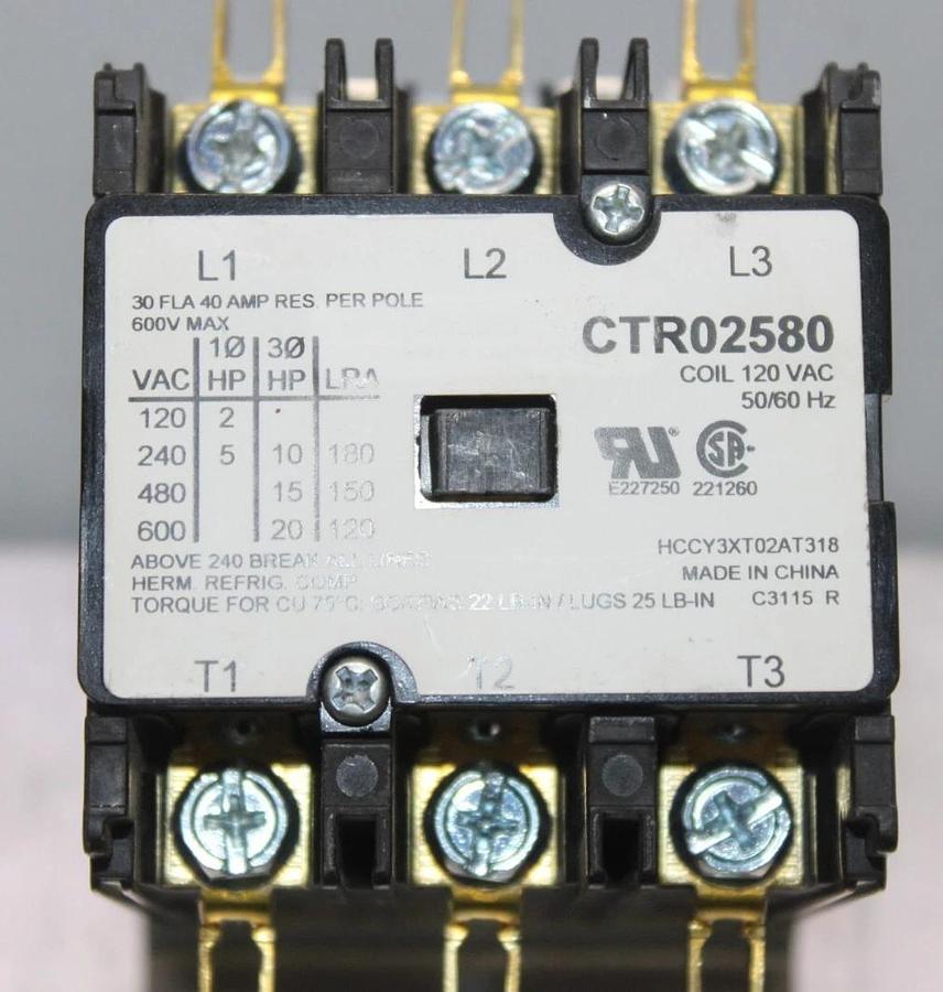 Used TRANE CONTACTOR CTR02580 HCCY3XT02AT318 30 AMP 600 VAC 3-POLE 3-PHASE