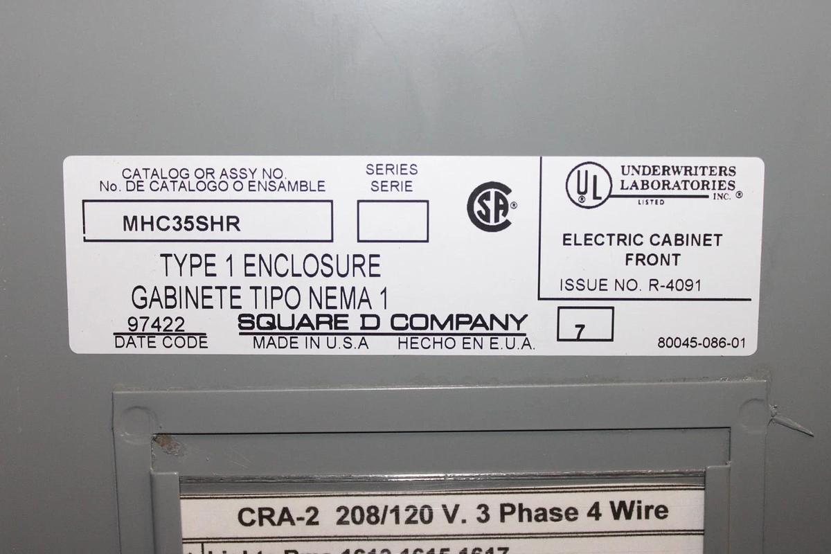 Used SQUARE D TYPE 1 MLO SERVICE PANEL NQOD442L225CU MHC35SHR 225 AMP 42-SLOT 240V