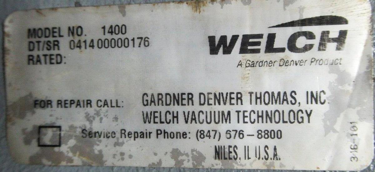Used WELCH DUOSEAL VACUUM PUMP 1400 BELT DRIVE *NO RATINGS* **WARRANTY INCLUDED**