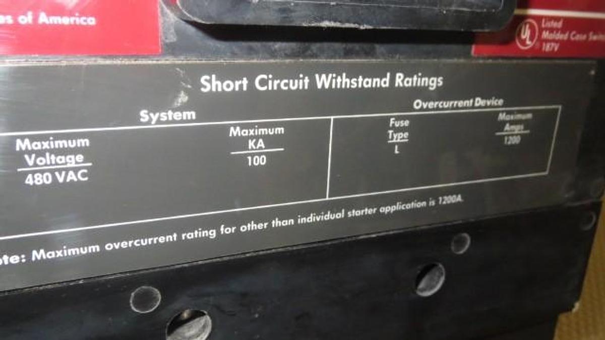 Used CUTLER HAMMER NS-Y BREAKER RED LABEL 1200 AMP MAX 600 VAC 3 POLE MODEL NS36120YA