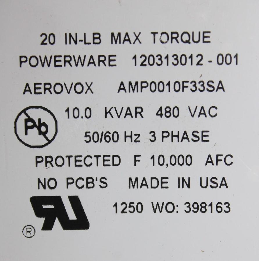 Used POWERWARE AEROVOX CAPACITOR AMP0010F33SA 10 kVAR 480 VAC 3-PHASE *WARRANTY*