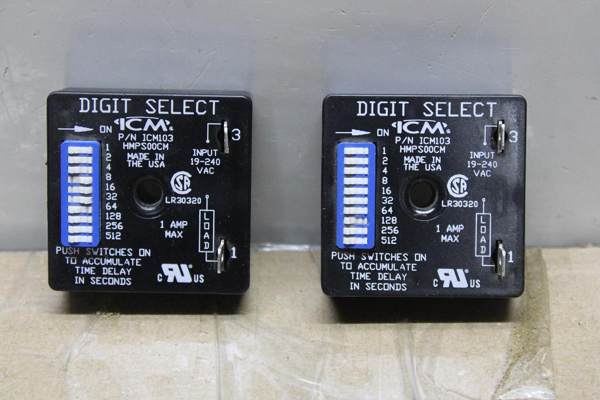 Used ICM TIME DELAY RELAY SWITCH HN67ZA012 DFVS00A3B3 240 VAC 1 AMP 1-512 MINUTES