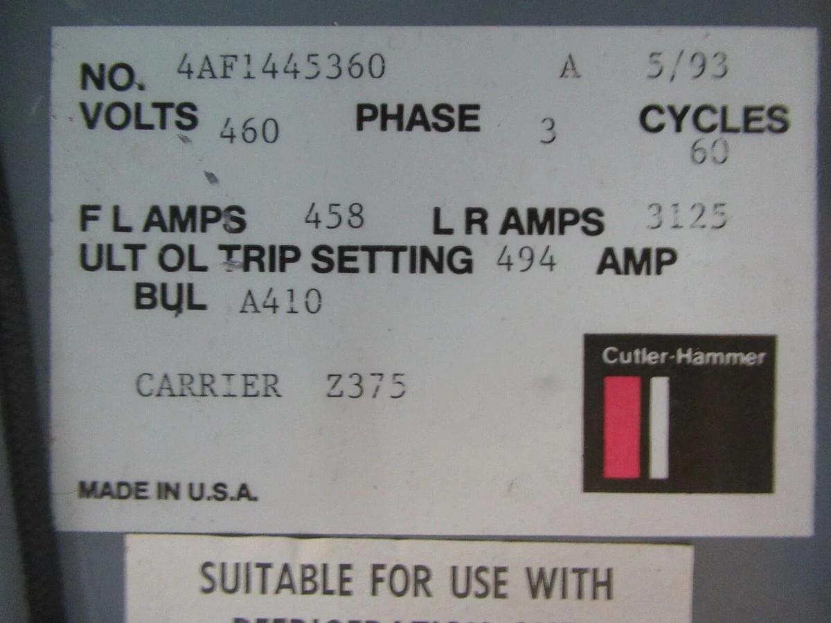 Used 400 HP CUTLER HAMMER SIZE 6 460 VAC REDUCED VOLTAGE SOFT STARTER 540 AMP C10J3