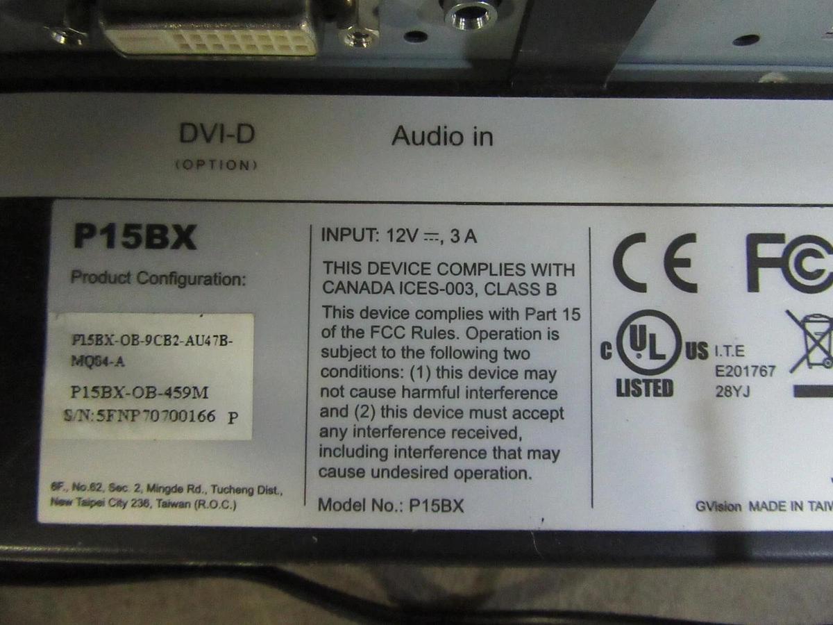 Used GVISION P15BX LCD TOUCHSCREEN MONITOR 12 VDC 3 AMP W/ SWINGING ARM **WARRANTY**