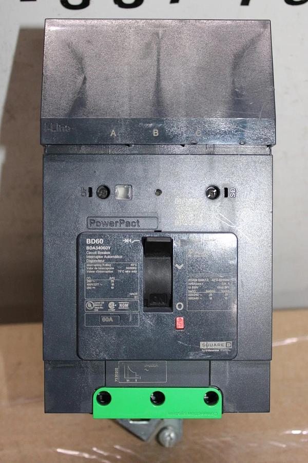 Used SQUARE D POWERPACT I-LINE CIRCUIT BREAKER BDA34060Y 60 AMP 3-POLE 480/277 VAC