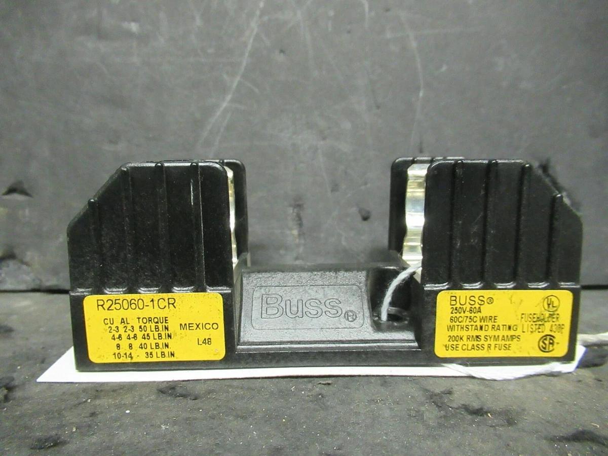 Used 60 AMP BUSS R25060-1CR 1 POLE CLASS R FUSEHOLDER BLOCK 240 VAC 200K RMS SYM AMPS