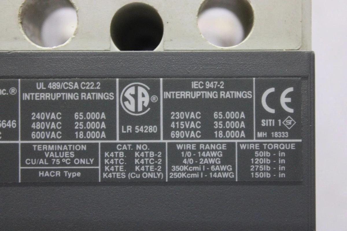 Used ABB BREAKER SACE S4 S4N 250 AMP 600 VOLT 3-POLE W/ AUX SWITCH & SHUNT TRIP