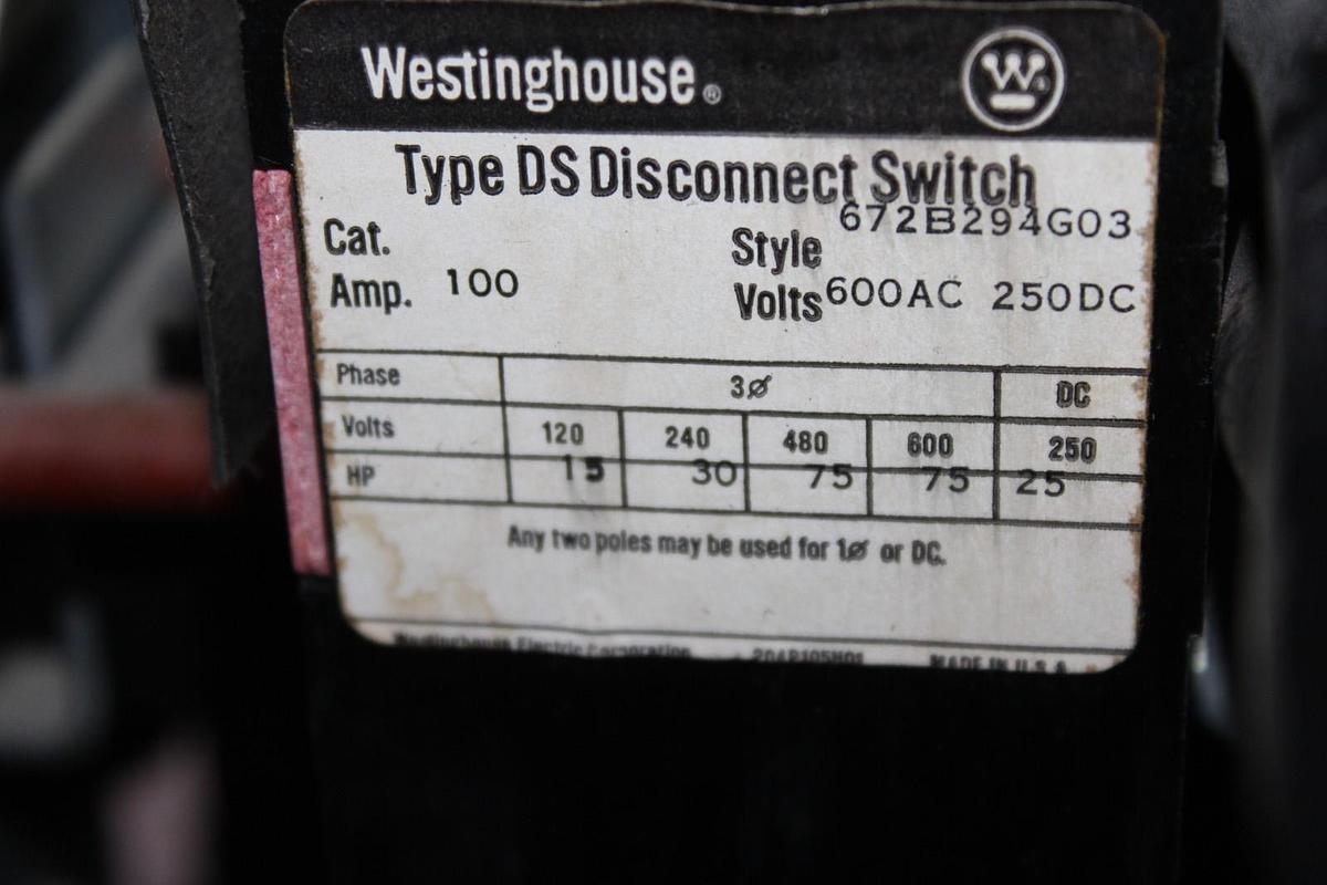 Used WESTINGHOUSE TYPE-W MCC STARTER CONTROL BUCKET 18" SIZE 3 90 AMP 600 VAC