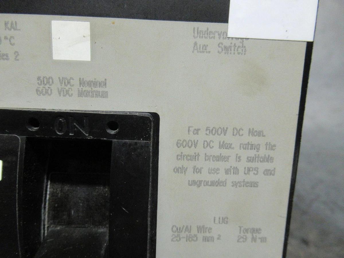 Used SQUARE D DC BREAKER KHL3622522DC2315 225 AMP 600 VDC W/ UVR TRIP & AUX SWITCH