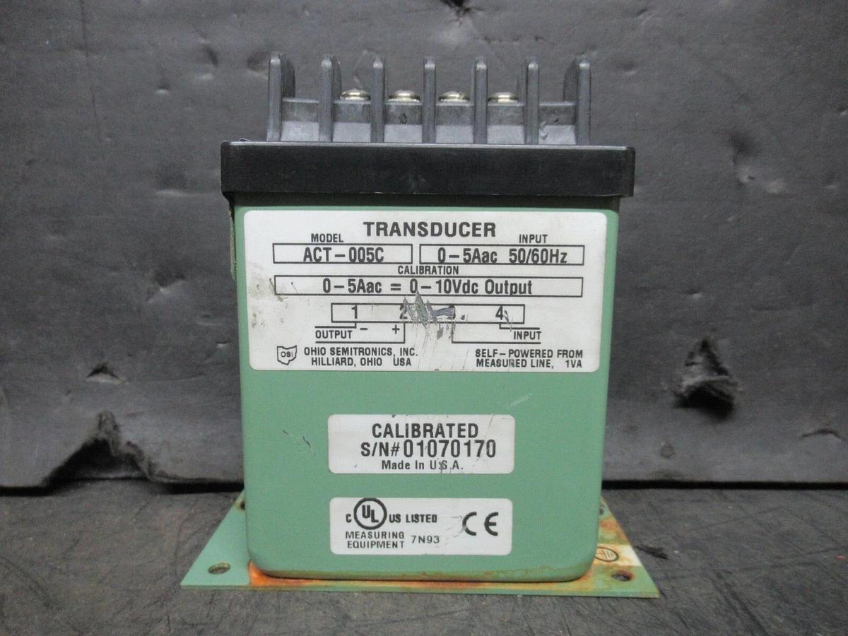 Used OHIO ELECTRONICS CURRENT TRANSDUCER ACT-005C 0-5 AAC 50/60 HZ FLEX-CORE