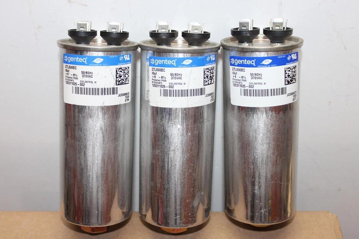 Used LOT OF 3 GENTEQ CAPACITOR 27L898BC 45uF 370 VAC 50/60 HZ **WARRANTY**