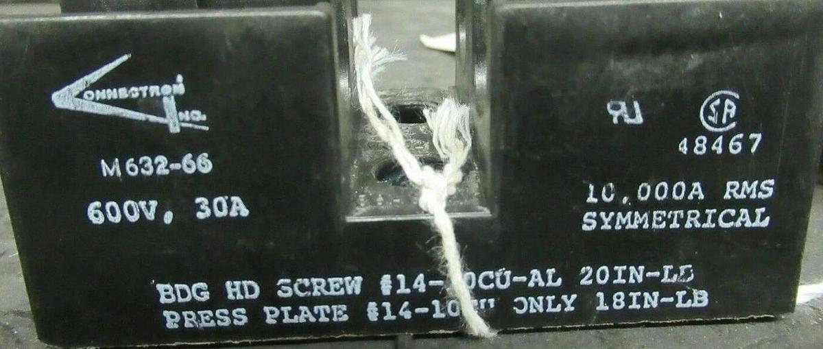 Used LOT OF 2 CONNECTRON FUSE HOLDER M632-66 FOR 30 AMP 600 V FUSES