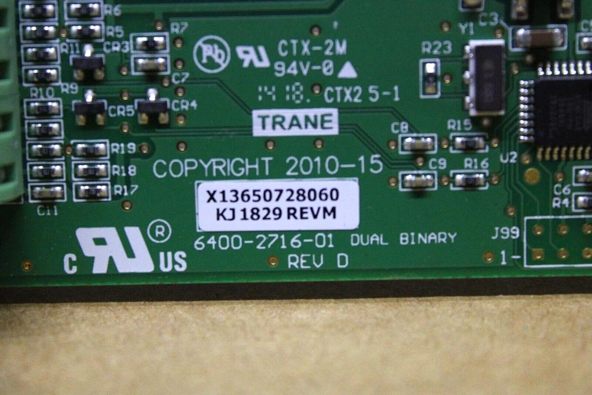 Used TRANE HVAC DUAL BINARY CIRCUIT BOARD X13650728060 REV. M 6400-2716-01 REV. D