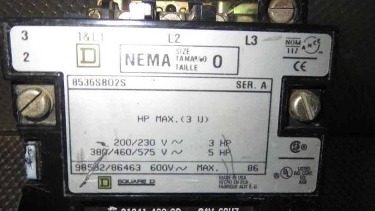 Used SQUARE D NEMA SIZE 0 STARTER CLASS 8536 TYPE SBO2S **WARRANTY INCLUDED**
