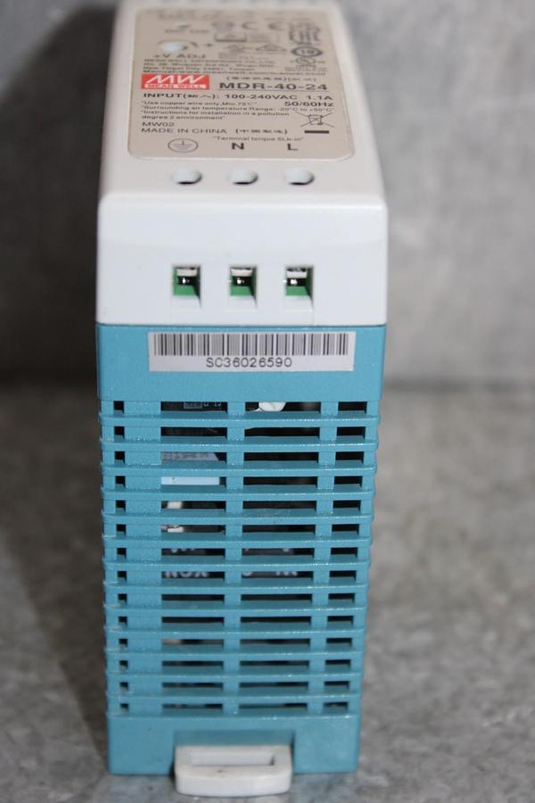 Used MEAN WELL POWER SUPPLY MDR-40-24 INPUT: 100-240 VAC 1.1A OUTPUT: 24 VDC 1.7A