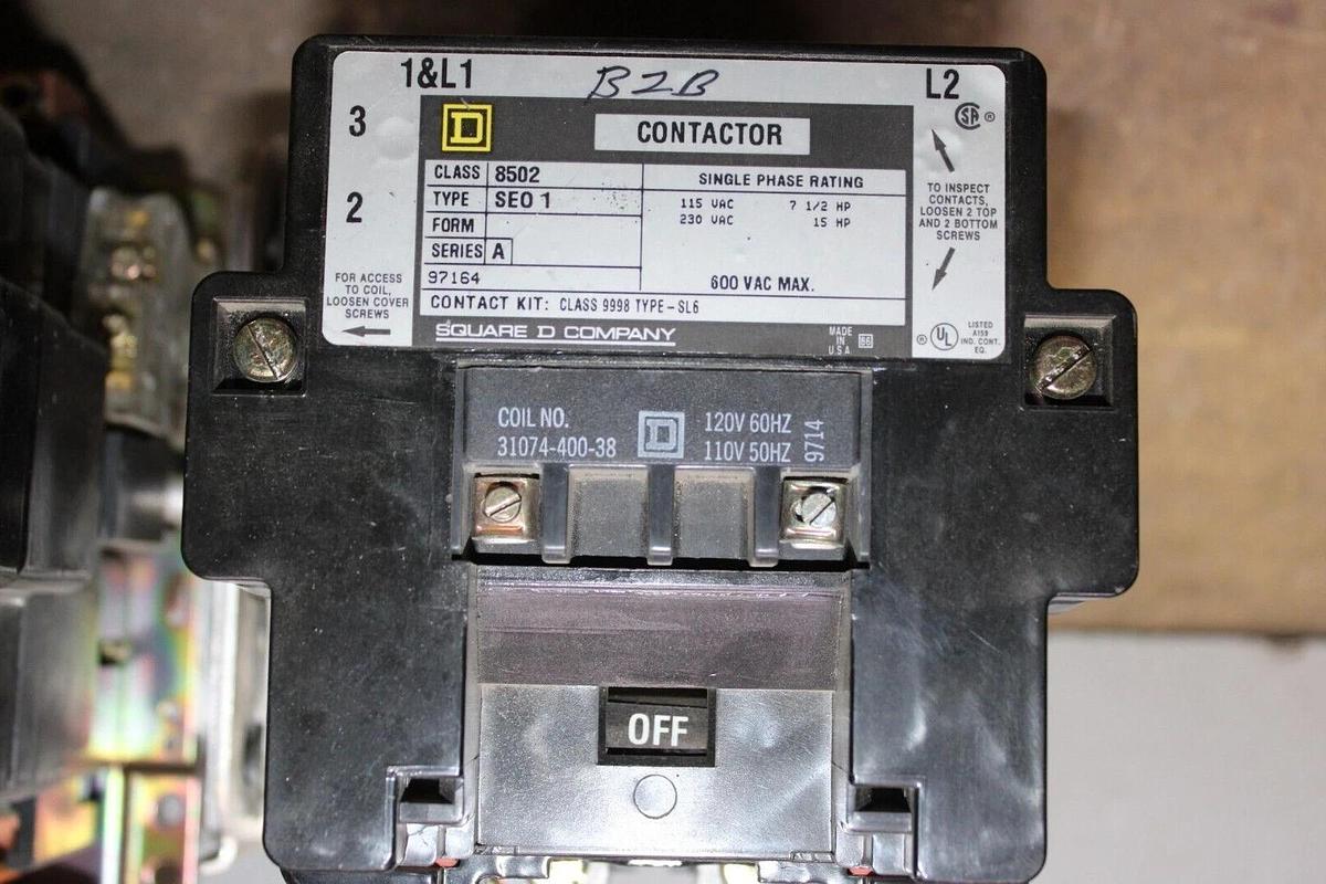 Used SQUARE D REVERSING CONTACTOR 8536SEO1 SIZE 3 90 AMP 600 VAC 8502SEO1 600V