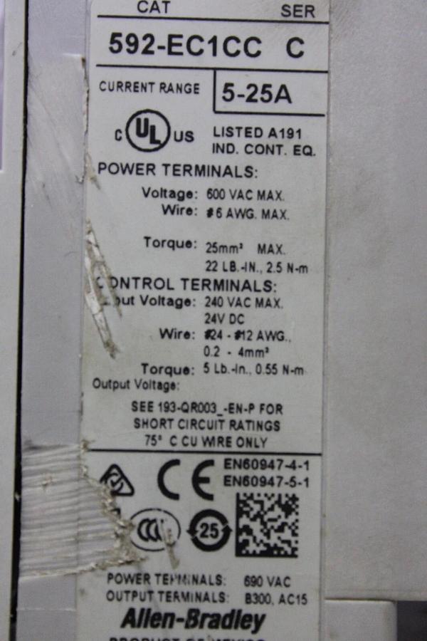 Used ALLEN BRADLEY DEVICENET OVERLOAD RELAY 592-EC1CC 193-ECPM2 5-25A 600V