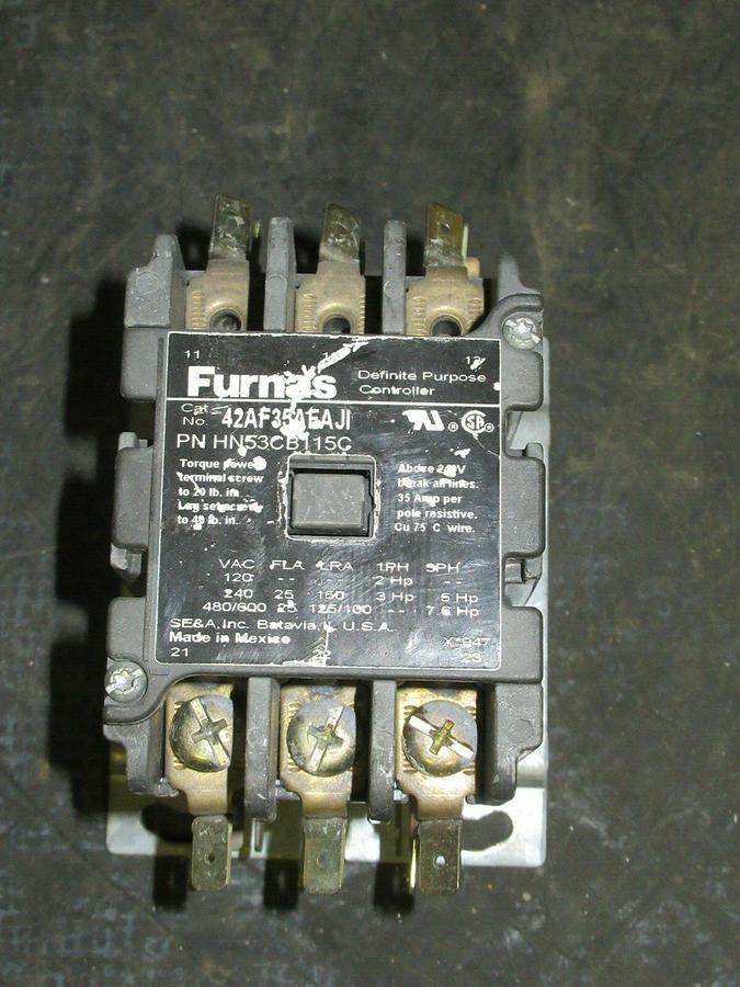 Used 25 AMP FURNAS CONTACTOR 42AF35AFAJI HN53CB115C 600 VAC 3 POLE 35 AMP/RES 7.5 HP