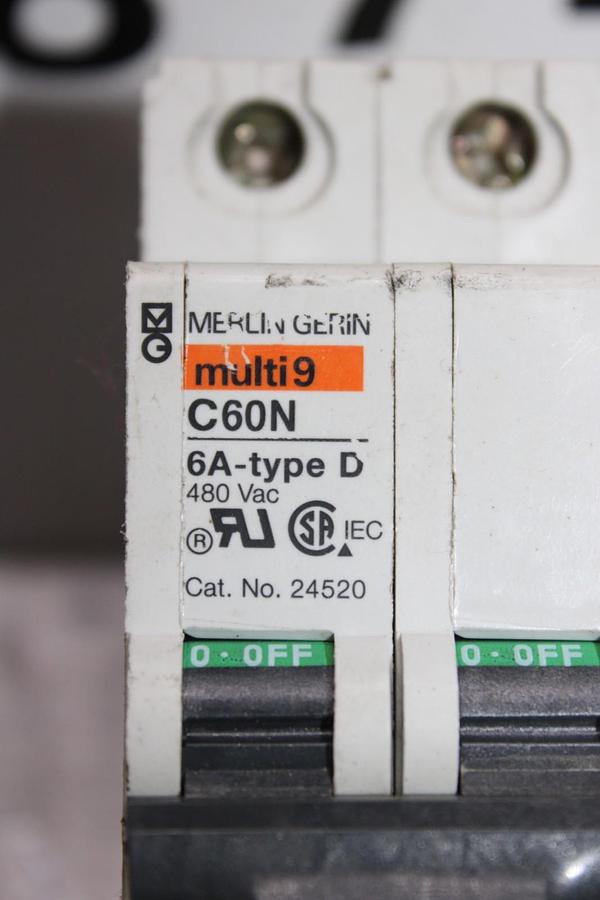 Used MERLIN GERIN CIRCUIT BREAKER 24520 MULTI-9 6 AMP 2-POLE 480 VAC