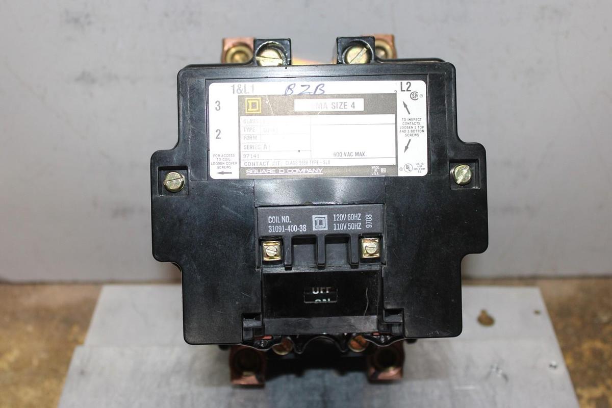 Used SQUARE D NEMA CONTACTOR 8502SF01 SIZE 4 600 VAC COIL: 110/120V
