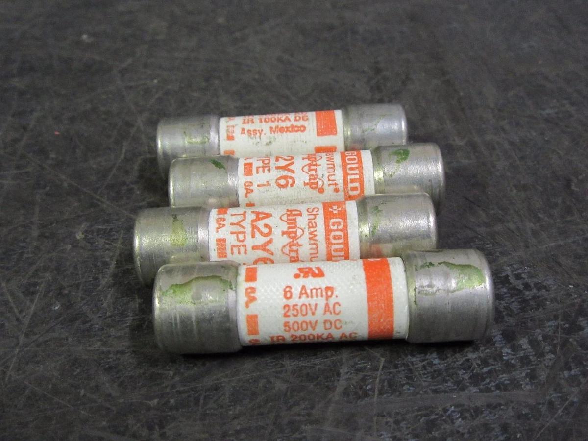 Used LOT OF 3 A2Y6 GOULD SHAWMUT AMPTRAP FUSE 6 AMP 250 VAC 500 VDC TYPE 1 A2Y6