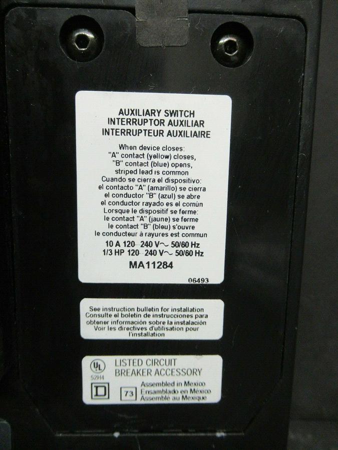 Used 450 AMP SQUARE D BREAKER 519568P15 600 VDC 3 POLE W/ AUXILIARY SWITCH & UVR