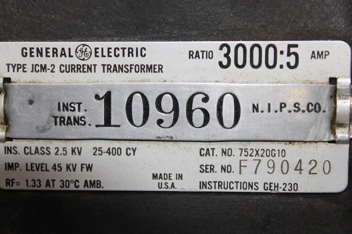 Used GENERAL ELECTRIC CURRENT TRANSFORMER JCM-2 752X20G10 3000:5 2.5 KV *WARRANTY*
