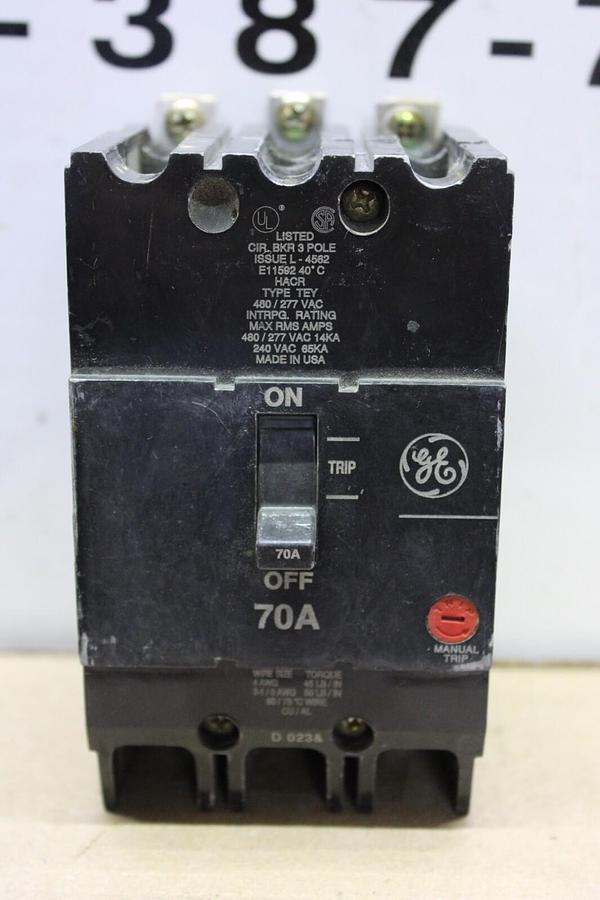 Used GE HACR TEY CIRCUIT BREAKER E11592 70 AMP 3-POLE 480/277 VAC **WARRANTY**