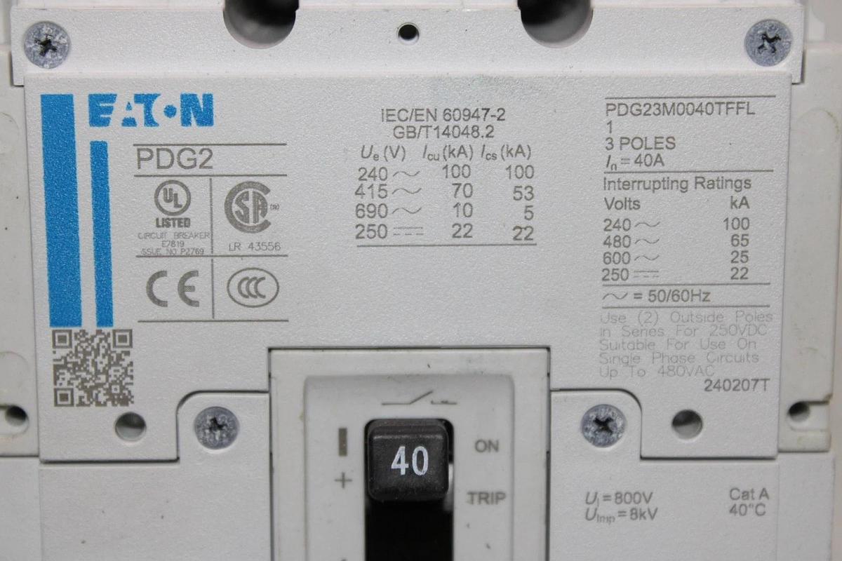 NEW SURPLUS EATON PDG2 CIRCUIT BREAKER PDG23M0040TFFL 40 AMP 600 VAC 3-POLE