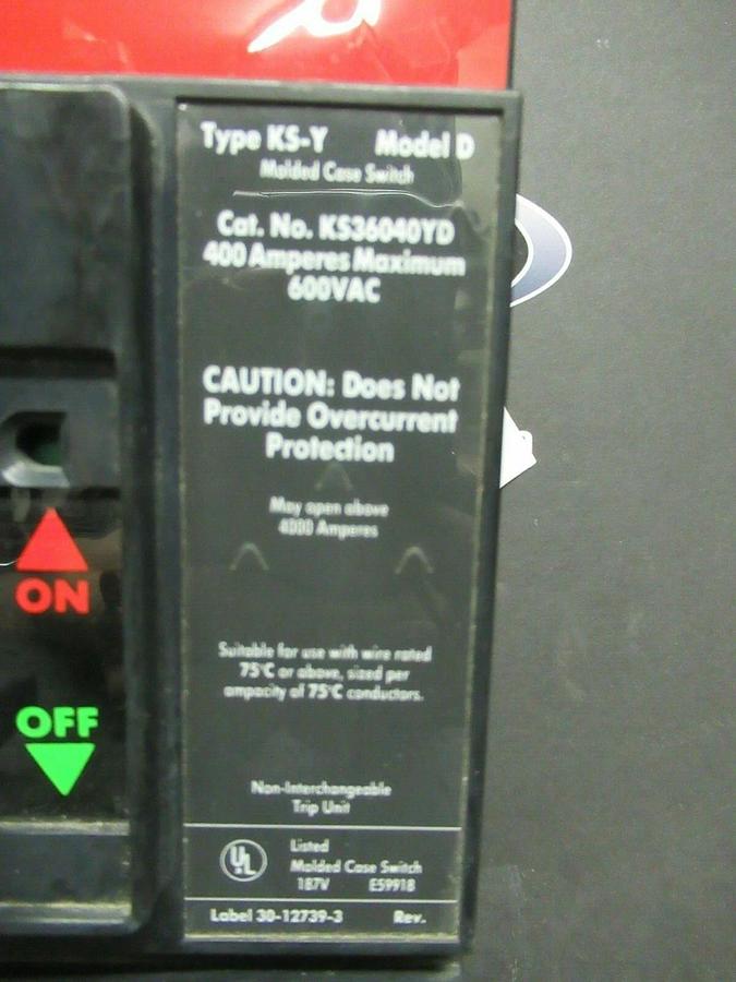 Used 400 AMP CUTLER HAMMER MOLDED CASE SWITCH KS36040YD 600 VAC **WARRANTY**